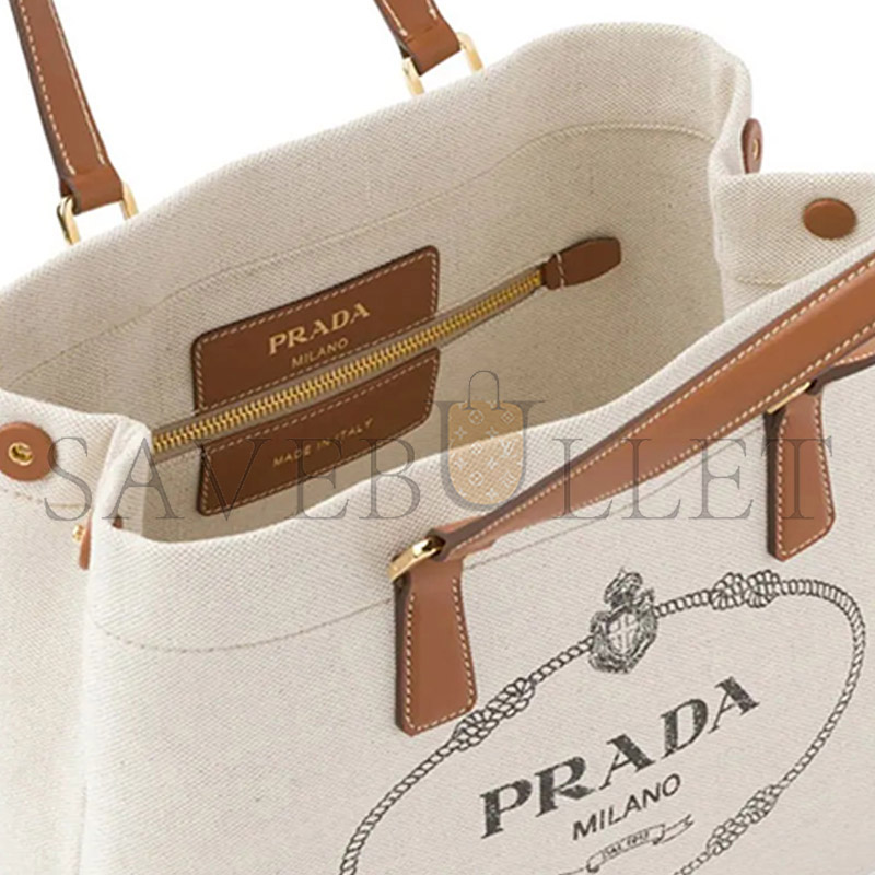 Pra*a medium leather-trimmed canapa logo tote 1bg356 (33*24*13cm)